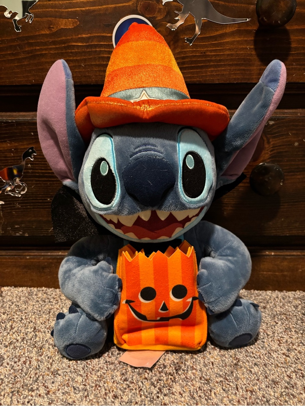 Stitch Halloween Plush Toy with Orange Pumpkin Treat Bag